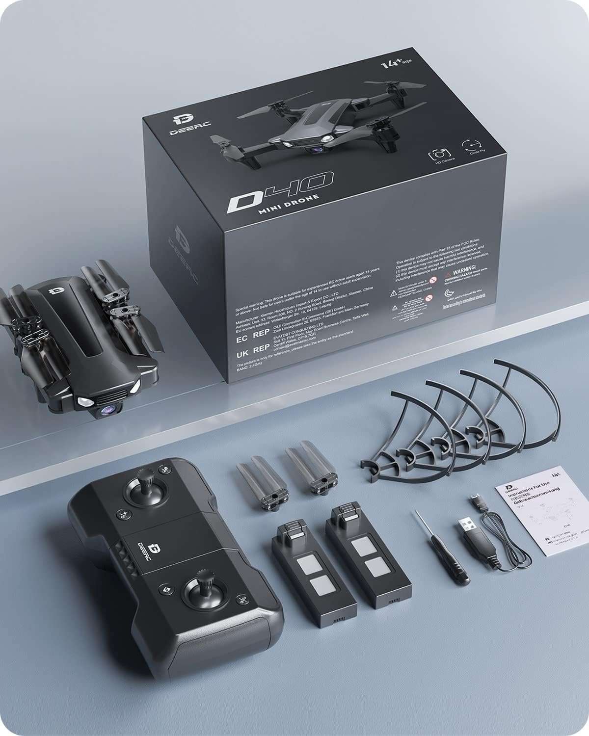 DEERC D40 Faltbare Drohne mit Kamera für Kinder Drohne (1080P, mit 2 Batterien lange Flugzeit,FPV Live,App Steuerung für Anfänger)