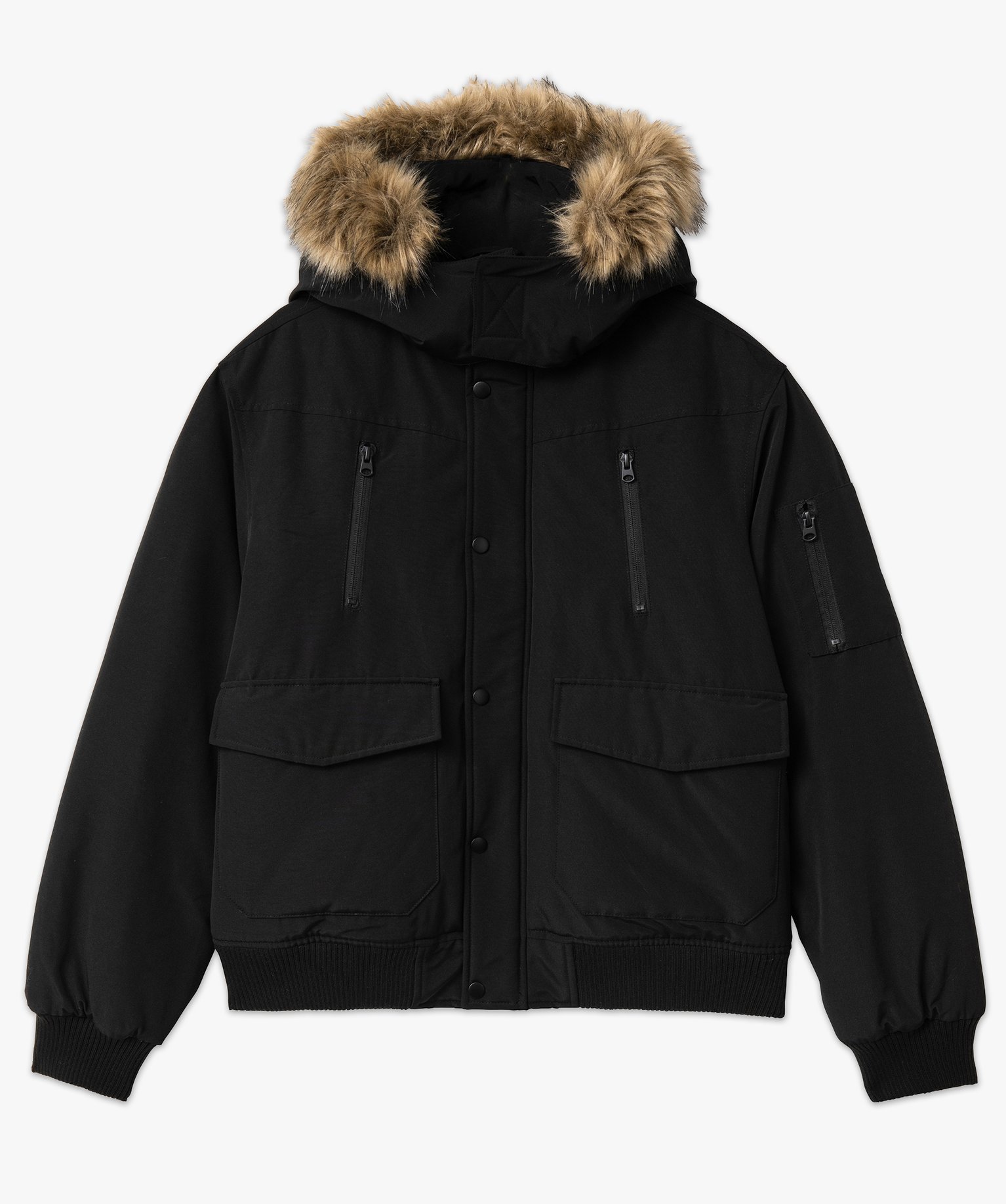 Blouson matelassé à capuche bordée de fourrure imitation ... noir | GEMO