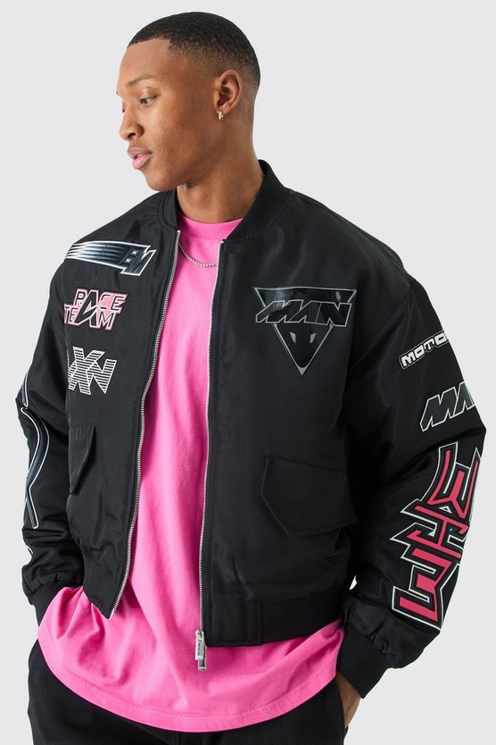 Kastige hochglänzende Nylon Moto-Bomberjacke