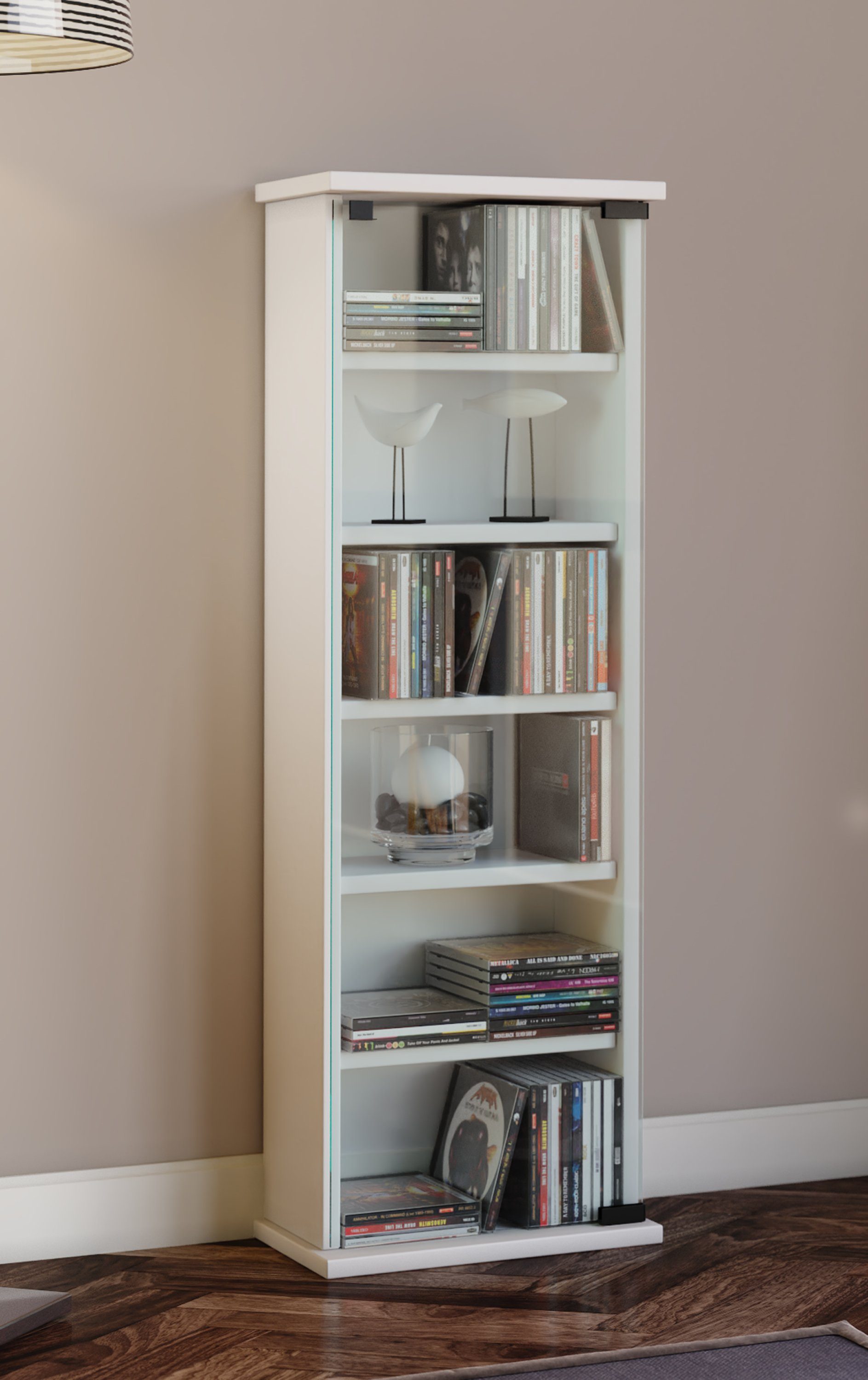 VCM CD-Regal Holz CD DVD Stand Regal Schrank Vetro Glastür, 1-tlg.