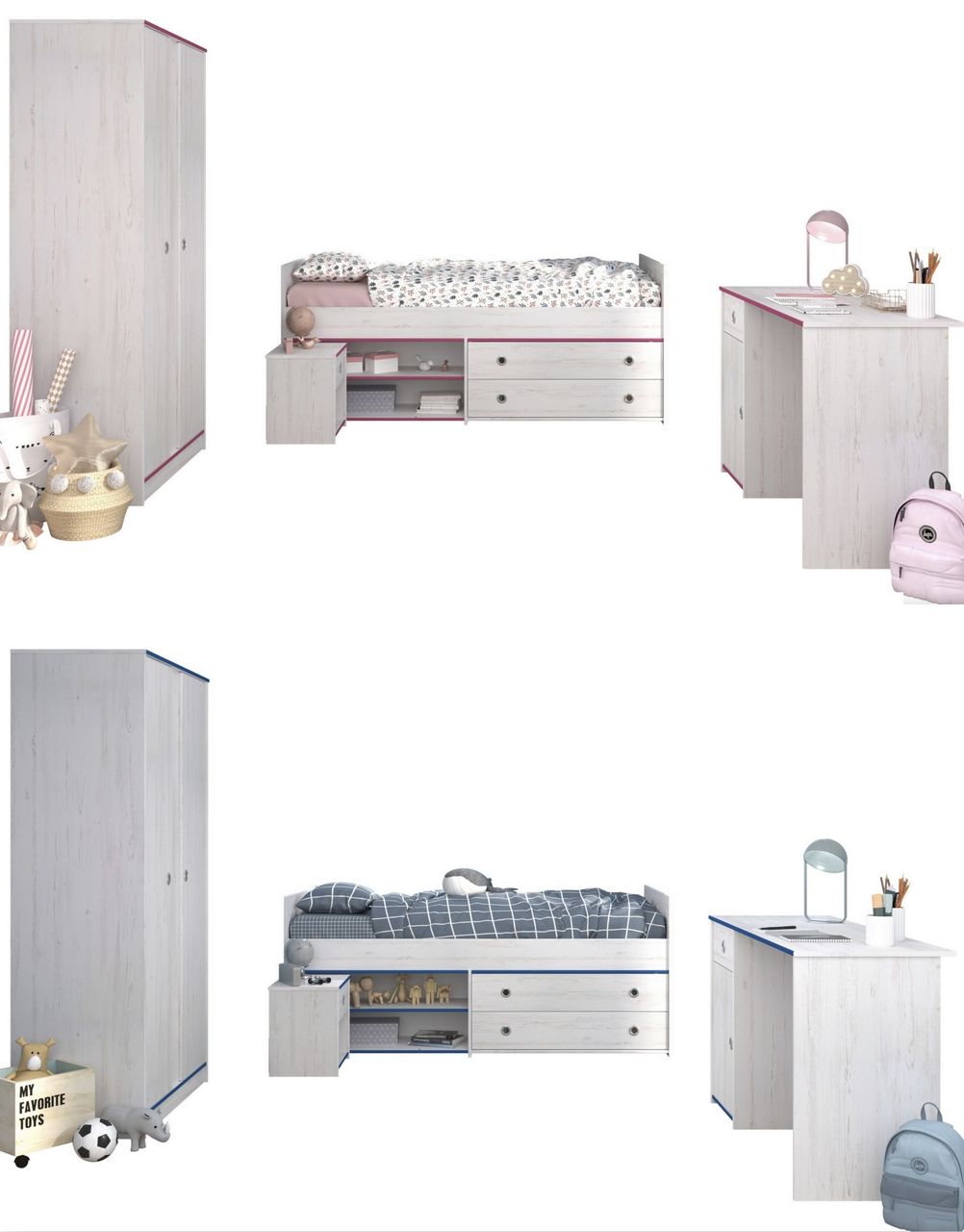 Parisot Kinderzimmer, 4-tlg., Smoozy 26 - Kanten drehbar - Pink oder Blau