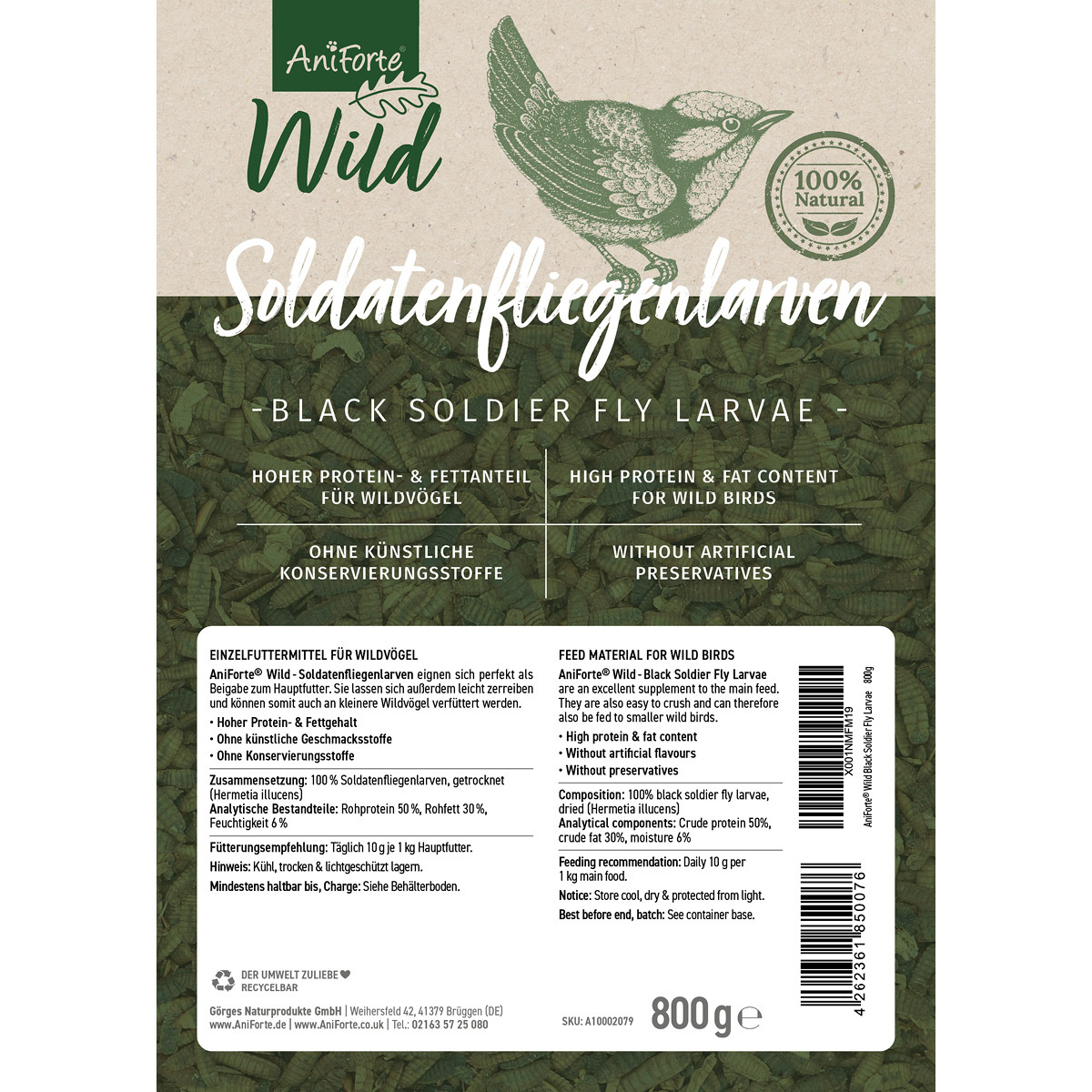 Aniforte Futter & Heu Aniforte Wild Soldatenfliegenlarven 800g