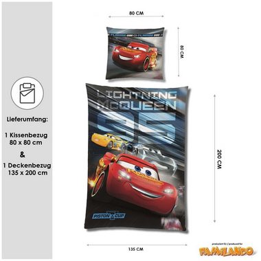 Kinderbettwäsche  Cars 135x200 80x80 cm, extra flauschig mit Reißverschluss, Familando, Fleece, 2 teilig, mit Lightning McQueen, Cruz Ramirez & Jackson Storm