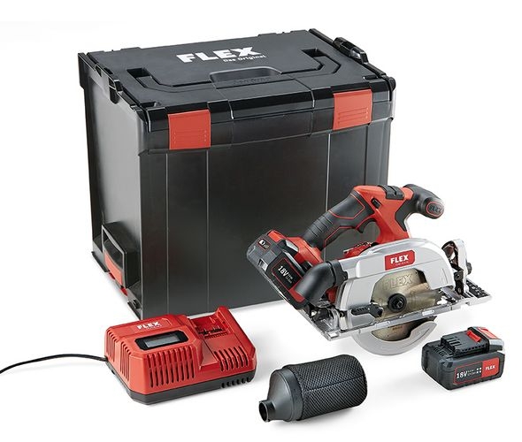 Flex-tools 454028 CS 62 18.0-EC/5.0 komplekts Akumulatora rokas riņķzāģis ar svārsta aizsargu 18 V 5,0 Ah litija jonu akumulators L-Boxx kastē