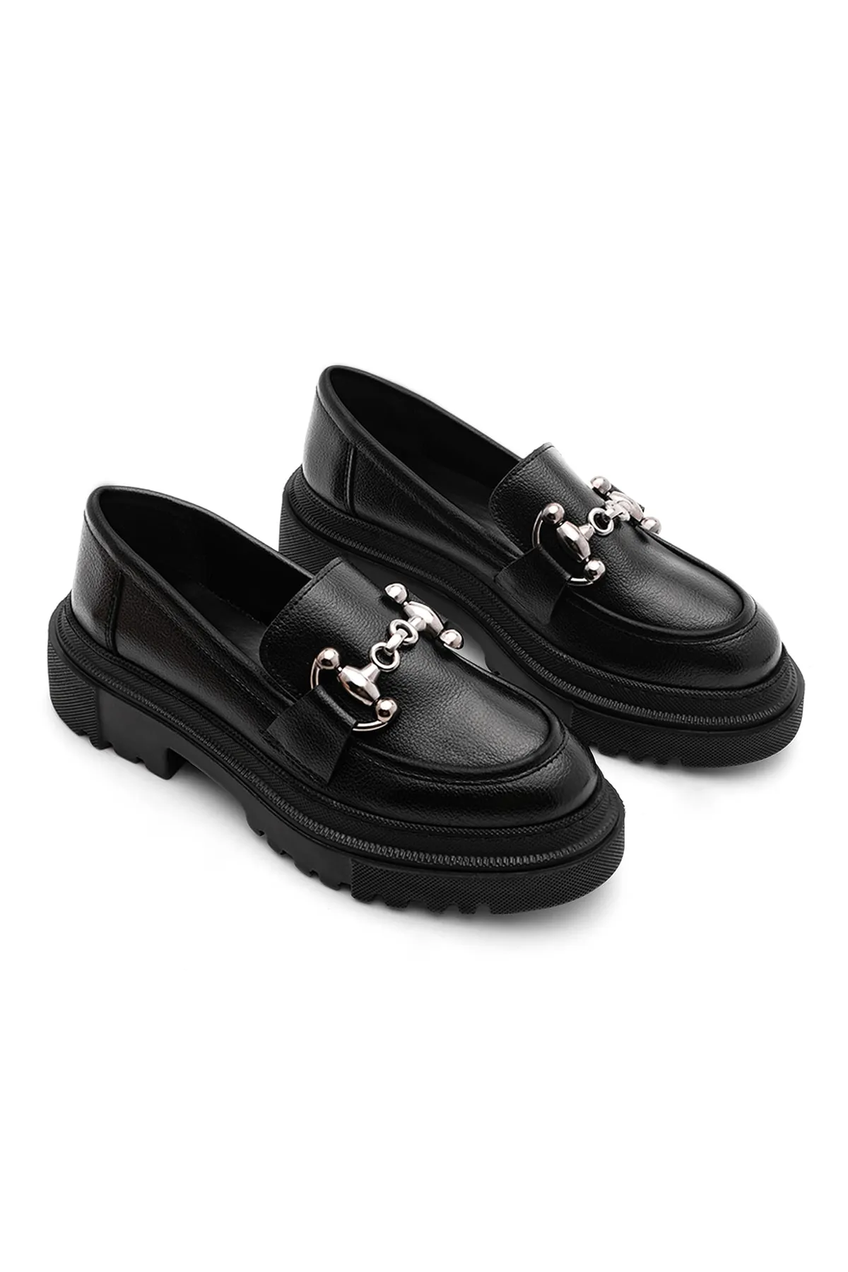 Marjin  Damen Loafer Dicke Sohle Kette Freizeitschuhe Forela Schwarz