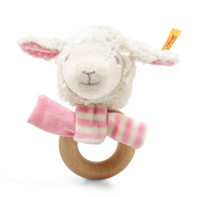 Liena Lamm Greifring mit Rassel, 12 cm, weiß