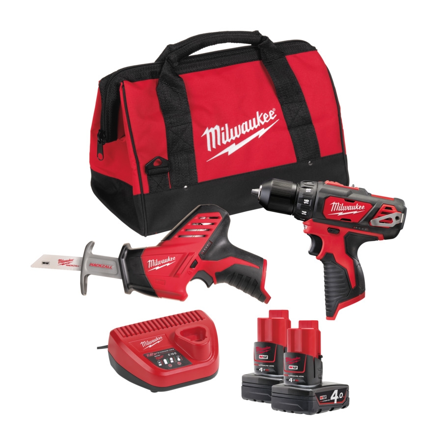 Milwaukee 4933441230 M12 BPP2C-402B Akumulatorska bušilica M12BDD + sabljasta pila C12HZ 12V 4.0Ah