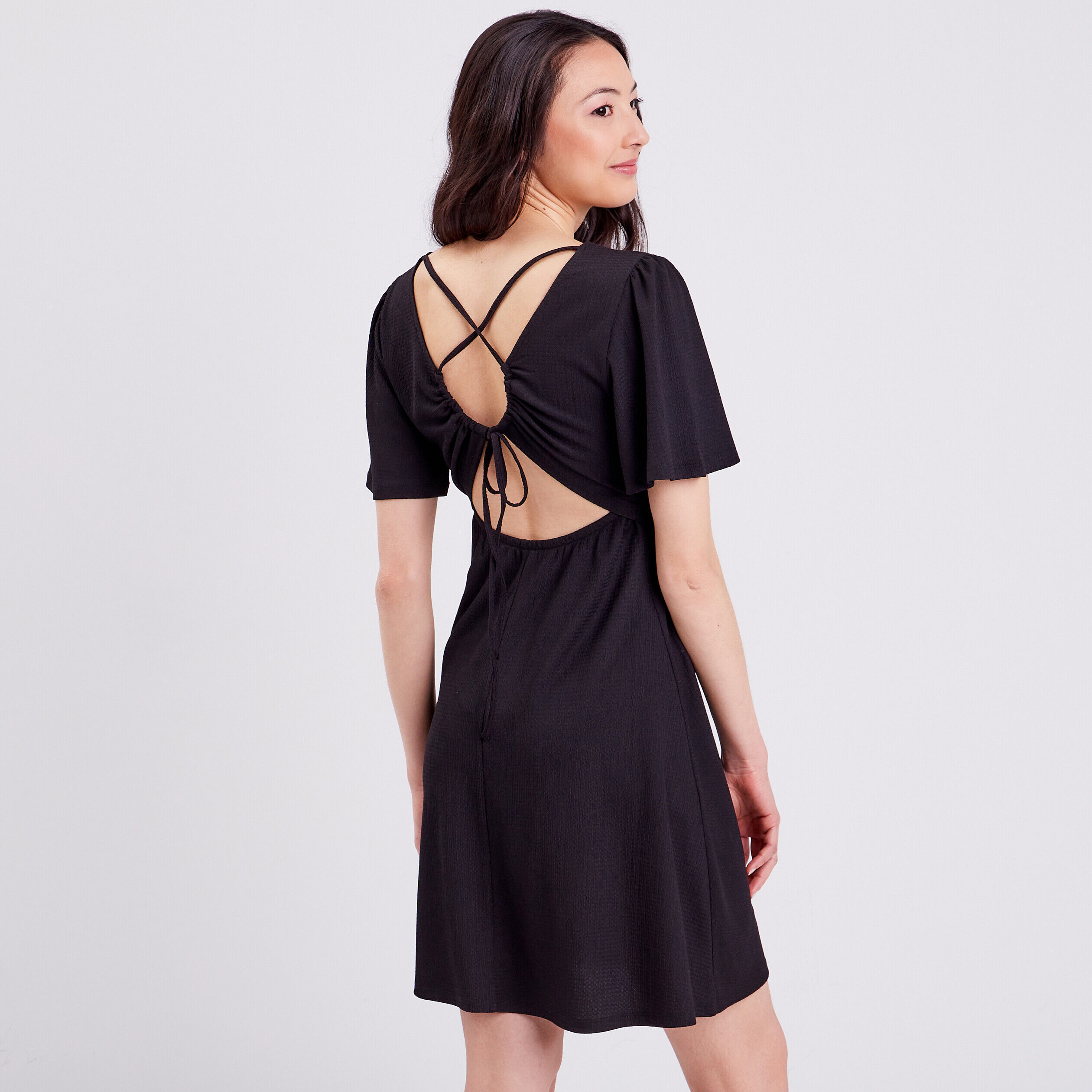 Robe patineuse dos laçage noir femme | Cache Cache