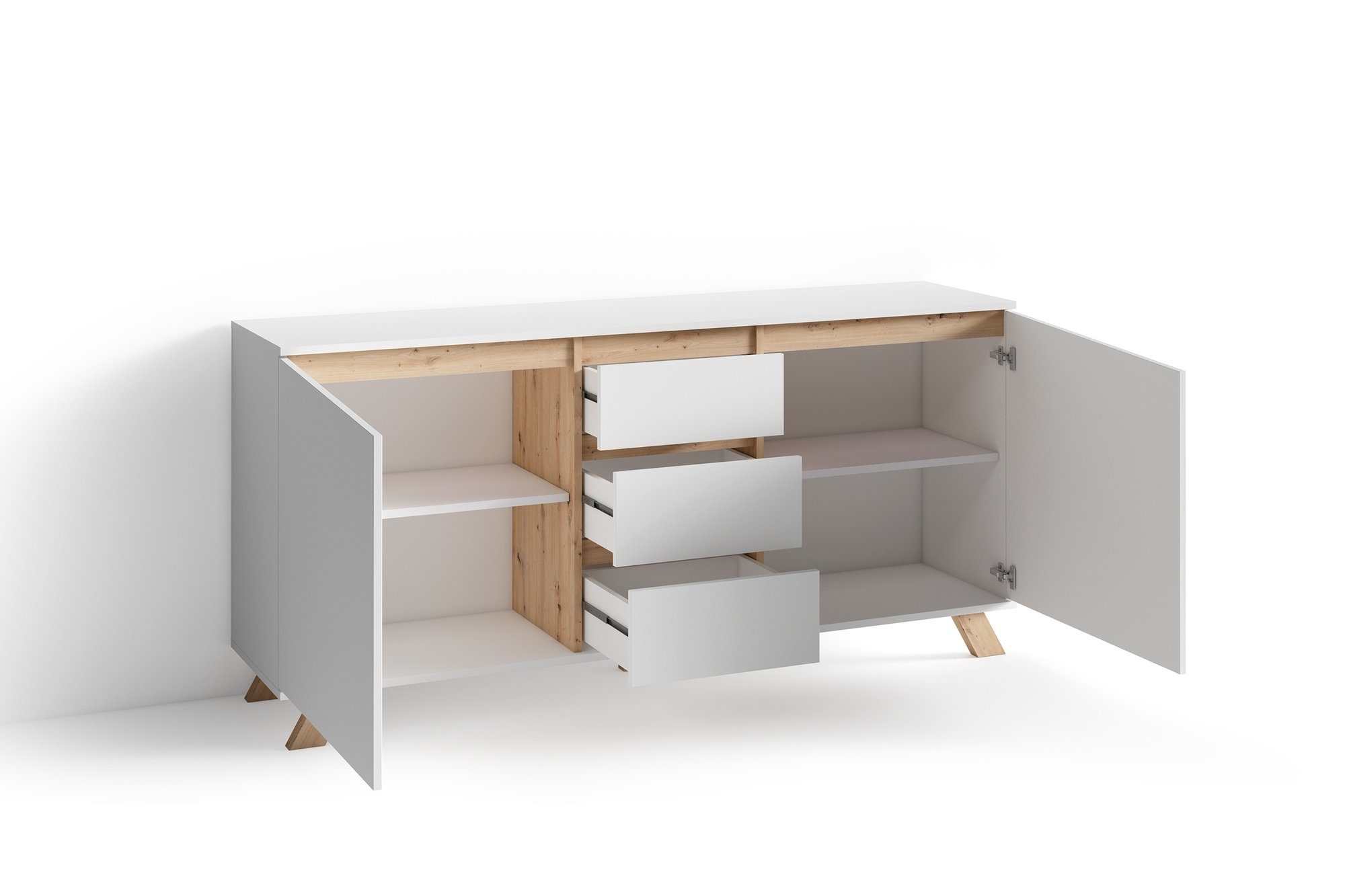 möbelando Sideboard VALENTIN (BxHxT: 160x80x38 cm), in weiß mit 3 Schubladen und 2 Türen