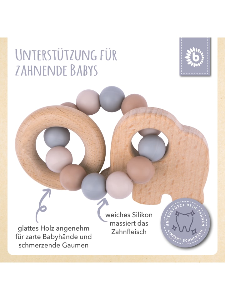 Bieco Spielwaren Greifling Holz Natur mit Silikon Elefant - ab Geburt in Beige günstig kaufen onesize