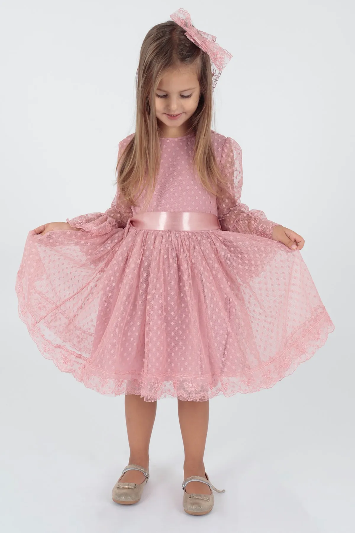 AHENGİM  Trendiges Abendkleid für Mädchen mit Schnalle und Tüllspitze Ak2209