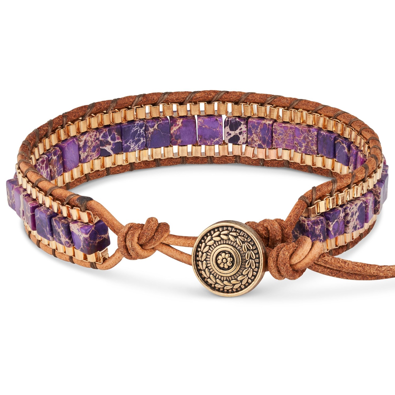 Yoga Armband - Jaspis Edelstein Perlen Lila mit Lotus Anhänger