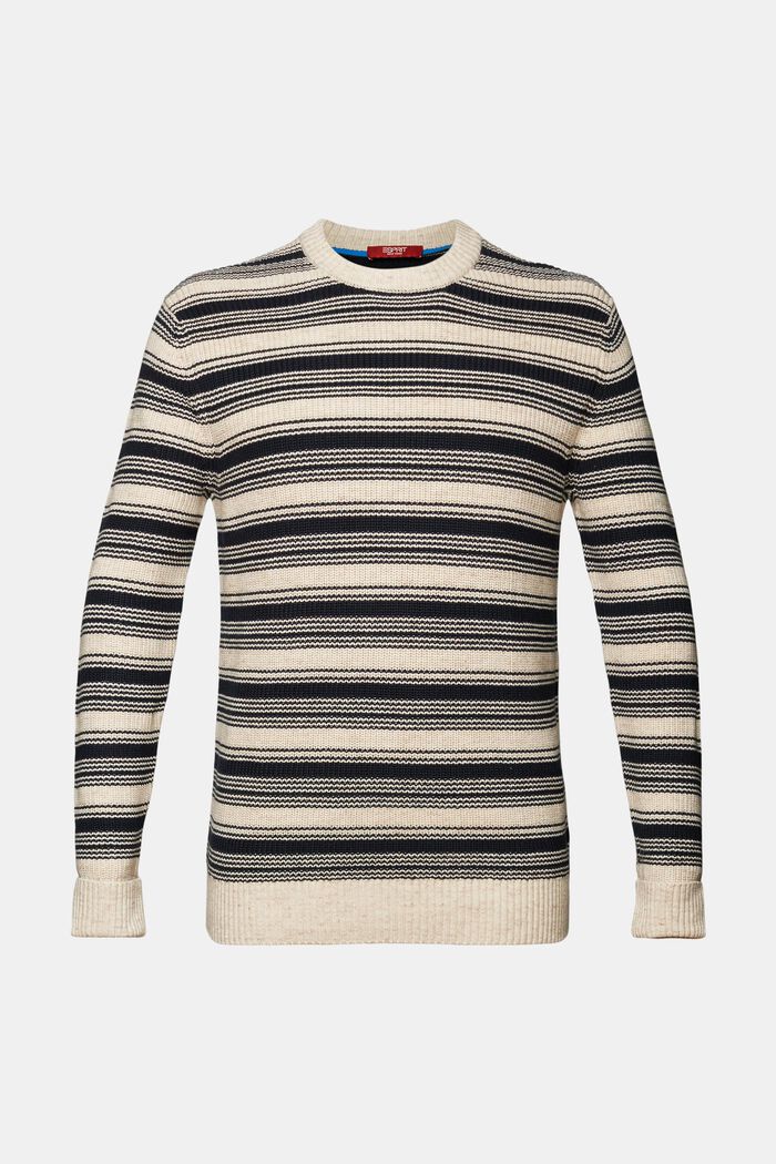 Gestreifter Rundhals-Pullover, 100 % Baumwolle
