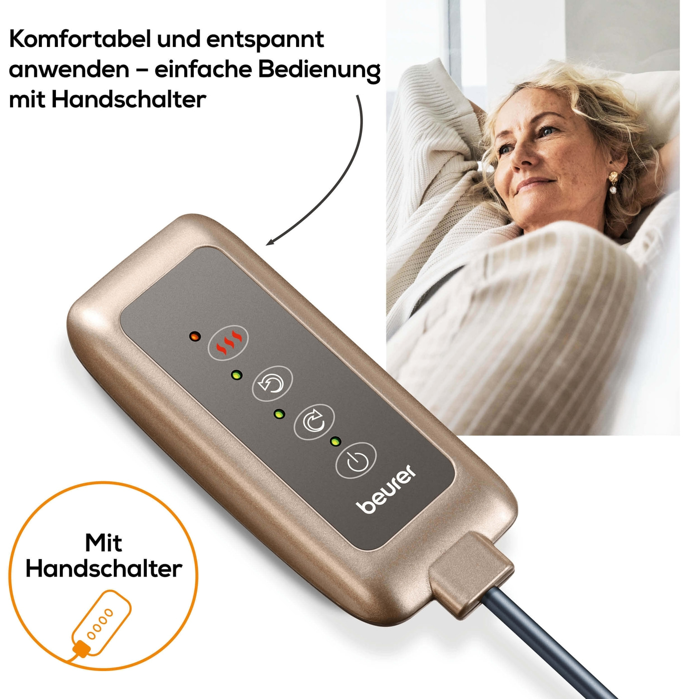 Beurer Shiatsu-Massagekissen MG 147-Fixierbares Massagekissen mit Shiatsu-Massage, Wärmefunktion & Handschalter