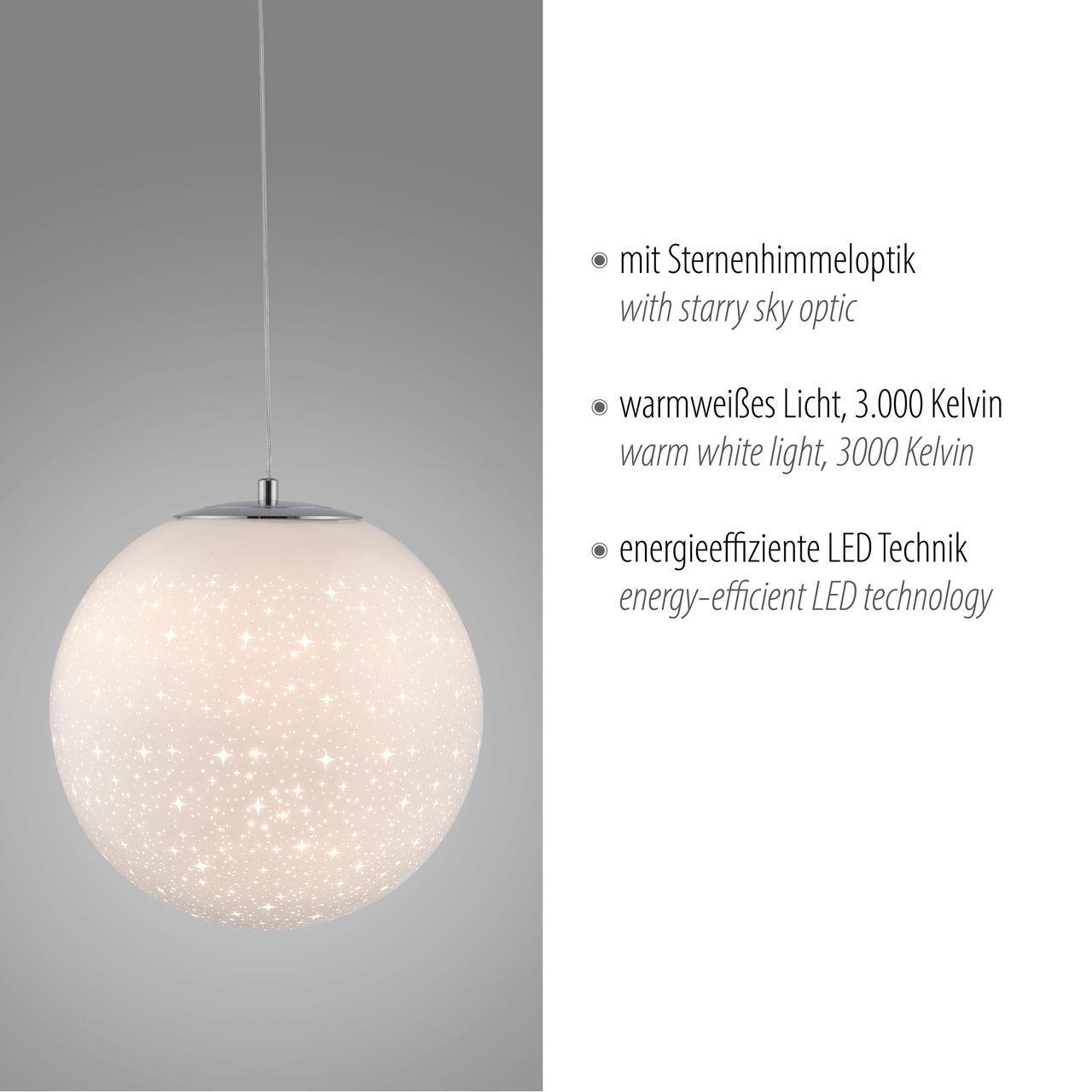 Paul Neuhaus LED Pendelleuchte BOLO, Sternenhimmeloptik, IP20, Chrom