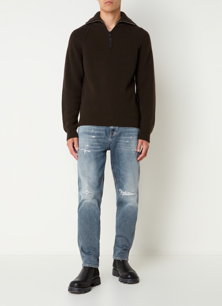 Sweter Replay z prążkowanej dzianiny, z domieszką wełny, z zamkiem błyskawicznym do połowy.