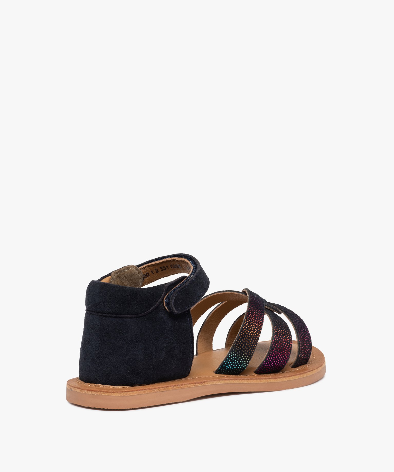 Sandales fille à talon fermé dessus cuir détails brillants bleu | GEMO