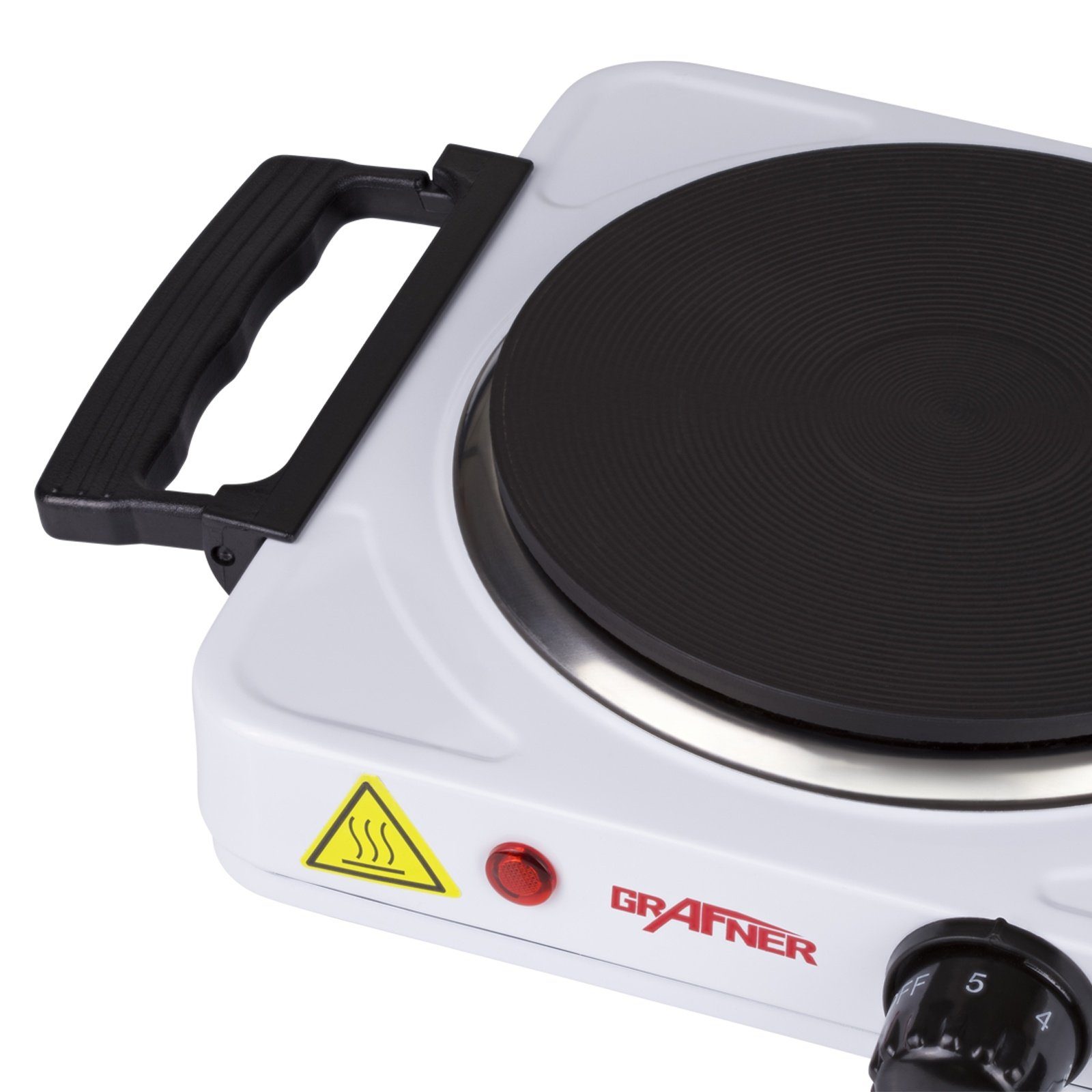 Grafner Einzelkochplatte Kochplatte einzel 1000 Watt mit klappbaren Griffen Weiß KP10877, 1000 Watt