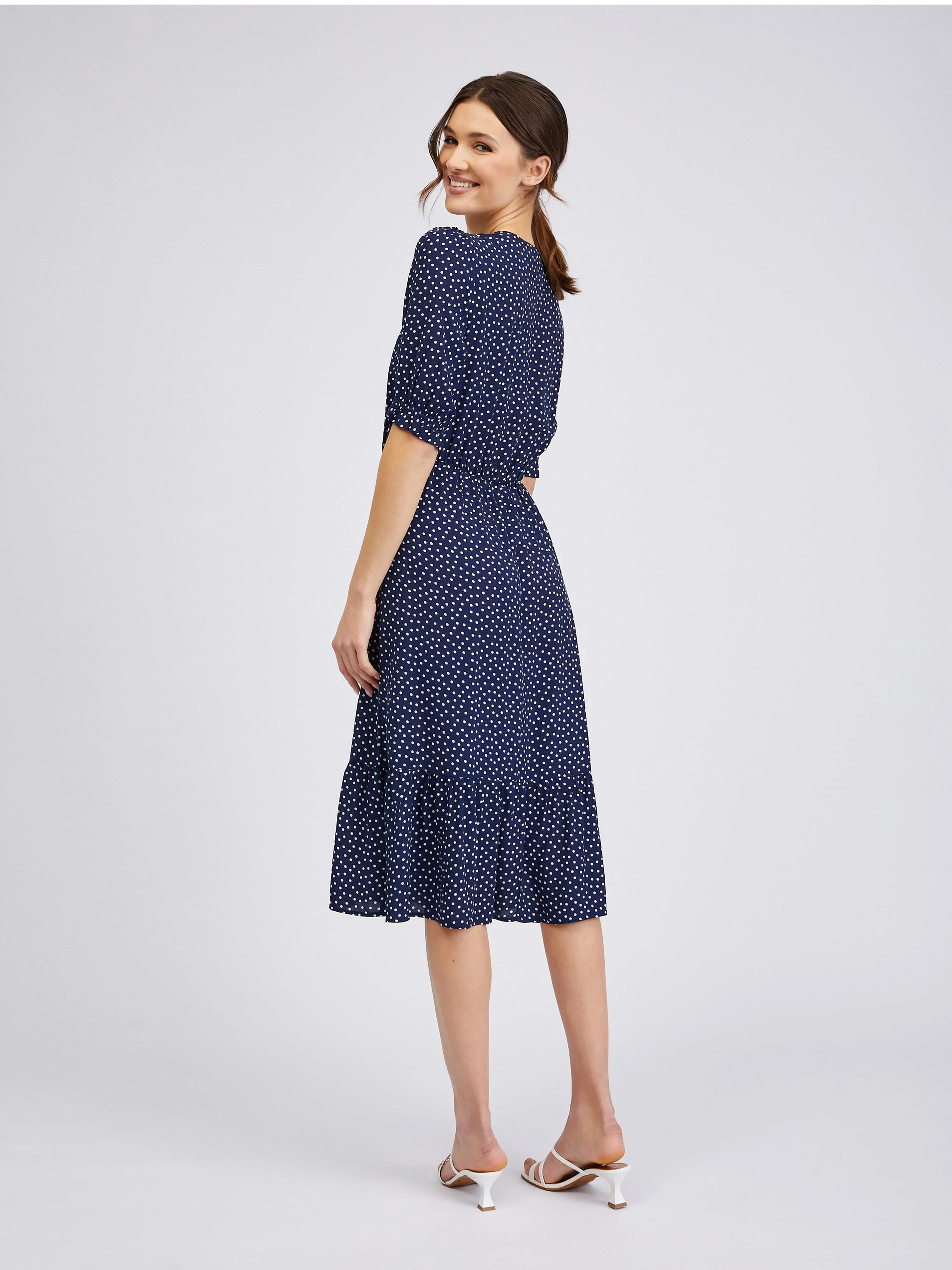 Dunkelblaues Damen-Polka-Dot-Kleid ORSAY