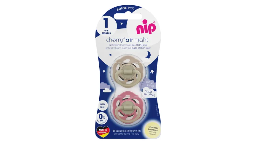 nip® Schnuller Cherry Air Night Latex Größe 1 (0-6 Monate)