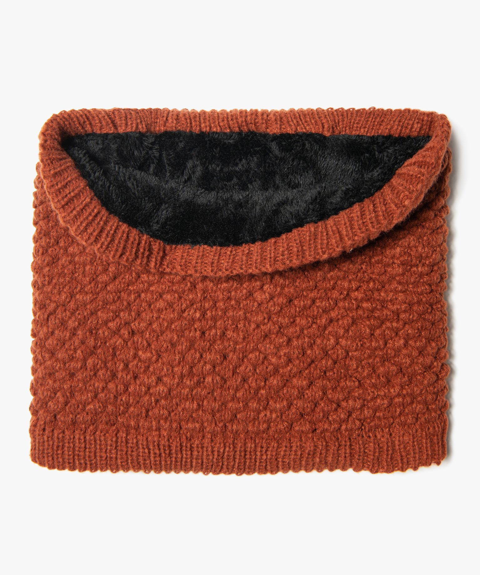 Echarpe femme forme snood en maille fantaisie doublée peluche orange | GEMO