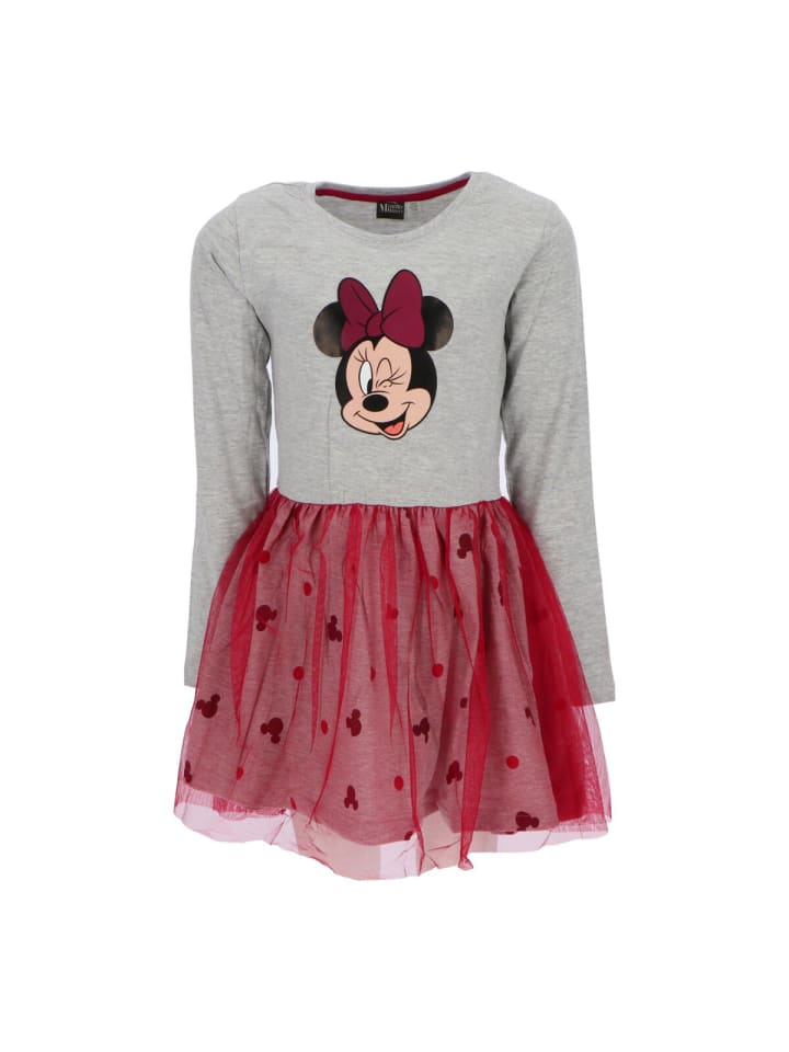 Disney Minnie Maus Kleid für Mädchen – Mit süßem Rock und Frontdruck in Grau/Rot günstig kaufen 98/104