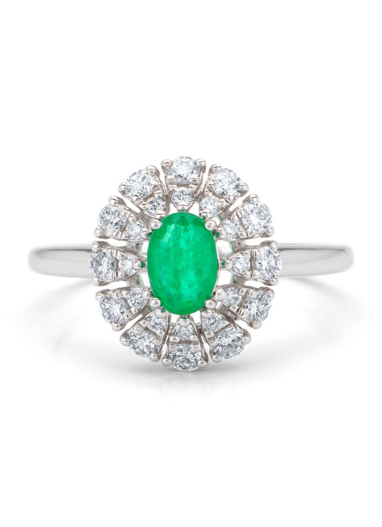 Anello Diamond Point in oro bianco, smeraldo da 0,48 ct, Majestic