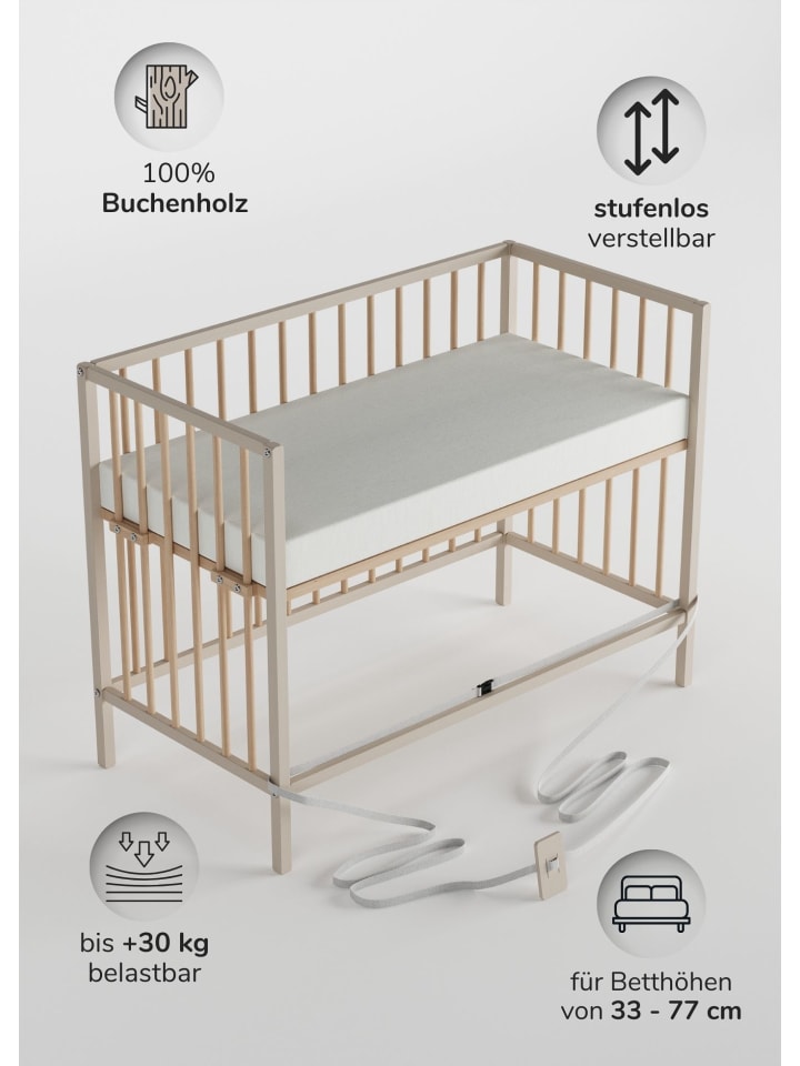 Sämann Beistellbett mit Matratze Cloud Air, Rollen & Umbauseite sahara dust/natur günstig kaufen 60x120 cm