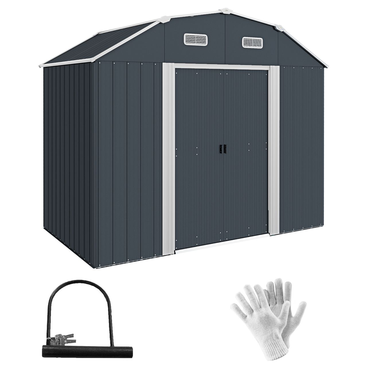 Outsunny Gerätehaus aus Stahl, 2,7 m² Geräteschuppen mit UV-Schutz, Dunkelgrau