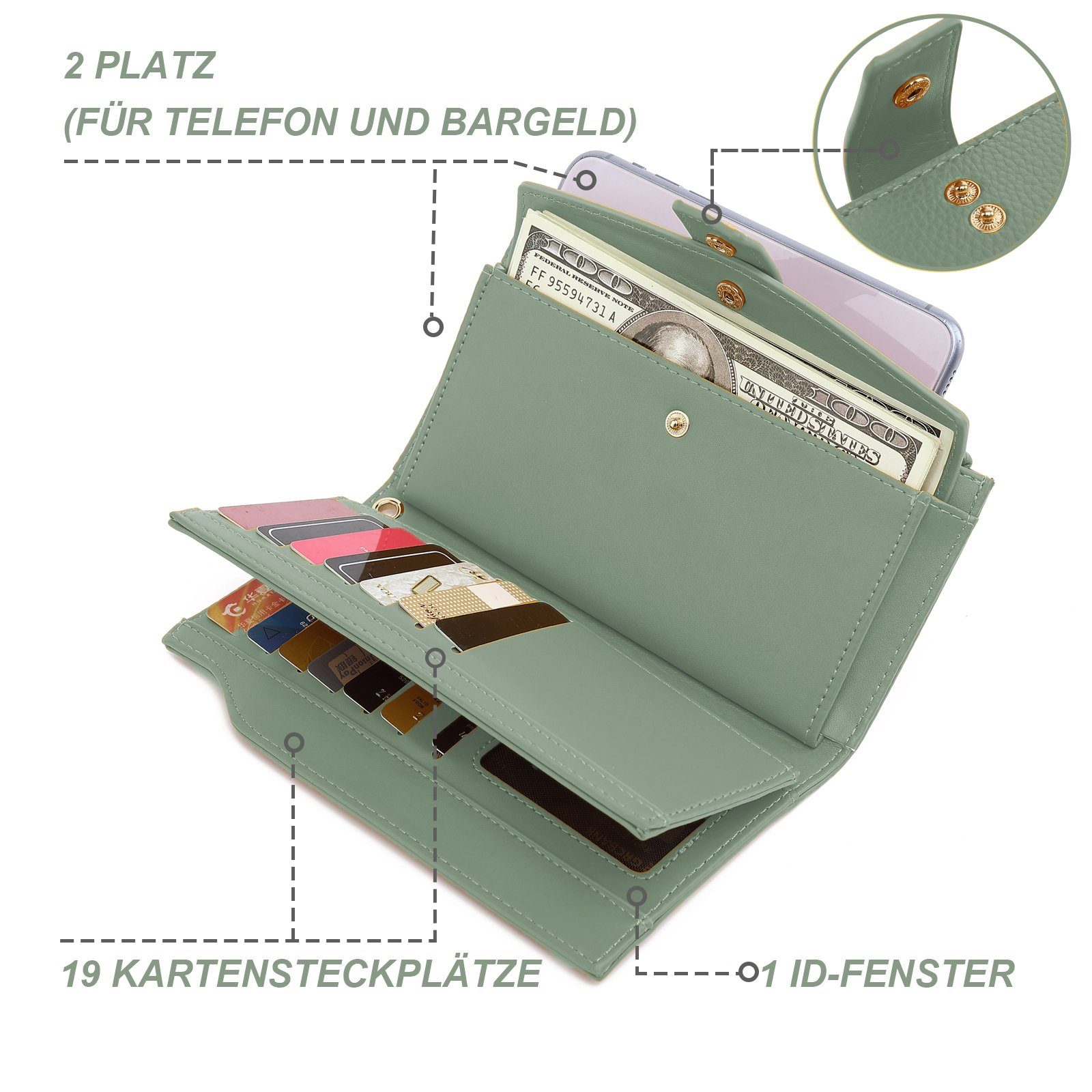 TAN.TOMI Brieftasche Portemonnaie Damen, Geldbörse für Frauen mit Lanyard (Brieftasche), Geldbörse aus hochwertigem Kunstleder
