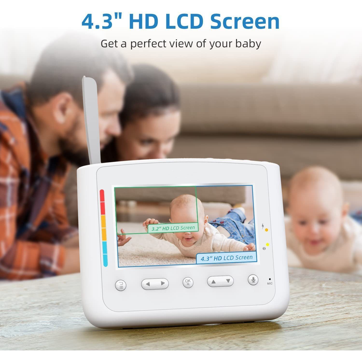 Mutoy Video-Babyphone Babyphone mit Kamera, 4,3-Zoll-LCD-Bildschirm, Ferngesteuerter Pan-Tilt-Zoom, Nachtlicht, Infrarot-Nachtsicht, Temperaturanzeige, Schlaflieder, Zwei-Wege-Audio, Gegensprechfunktion und Smart ECO-Modus