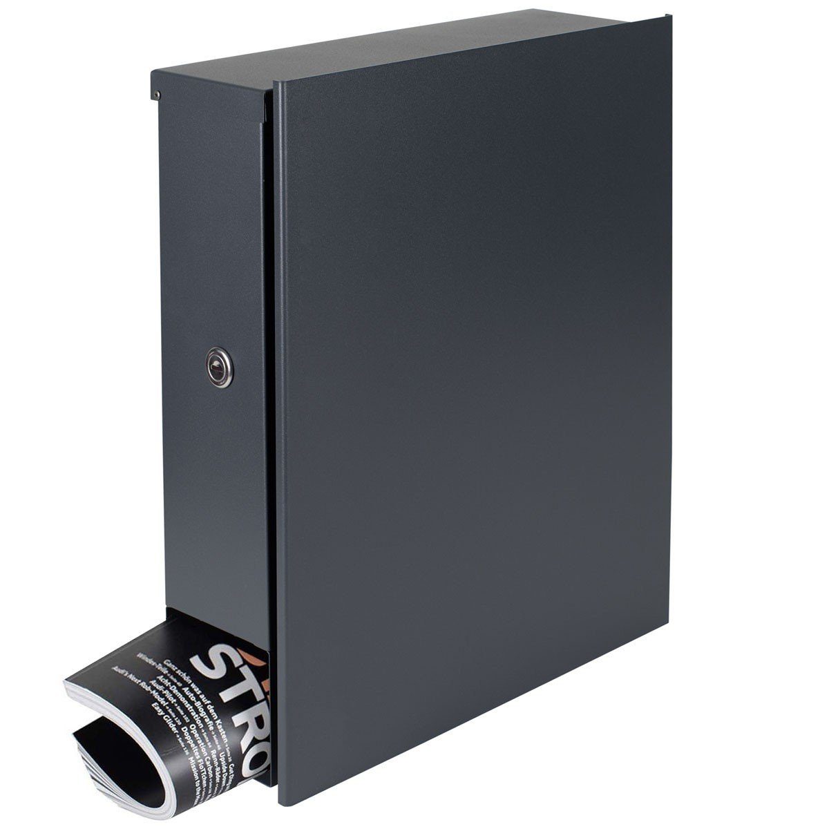 MOCAVI Briefkasten MOCAVI Box 111R Design-Briefkasten mit Zeitungsfach anthrazit-grau (RAL 7016), integriert; passender Verschluss (zusätzlich bestellbar) für Wetterseite, beidseitig nutzbar: Box Vers 1 7016, Box Vers 1 VA