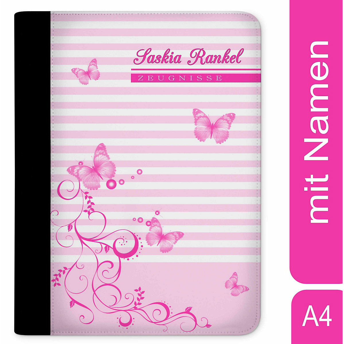 Zeugnismappe / Dokumentemappe mit Name personalisiert Schmetterling Pink