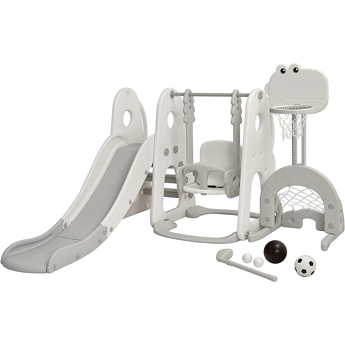 Rutsche 6 in 1 Spielplatz mit Schaukel & Fußballtor & Golfloch