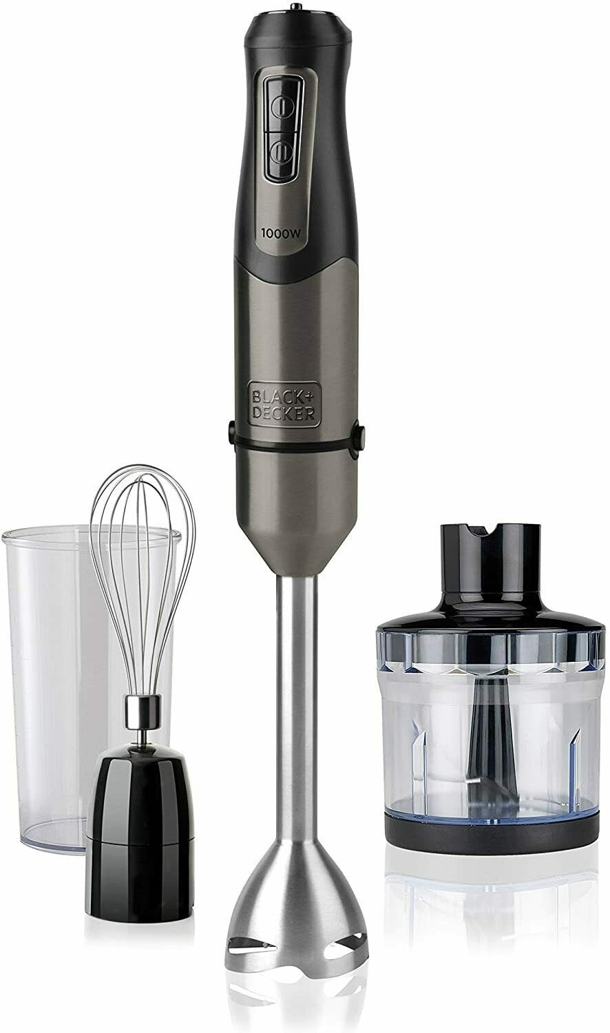 Black & Decker Stabmixer BXHBA 1000 W Stabmixer Edelstahl/Schwarz, 1000 W, 20 variabel Leistungsstufen + Turbotaste für maximale Leistung.