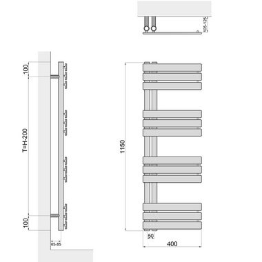 Aquabad® Badheizkörper FORNAX Handtuch Heizkörper Mittelanschluss 50mm, 40x115cm, 461W