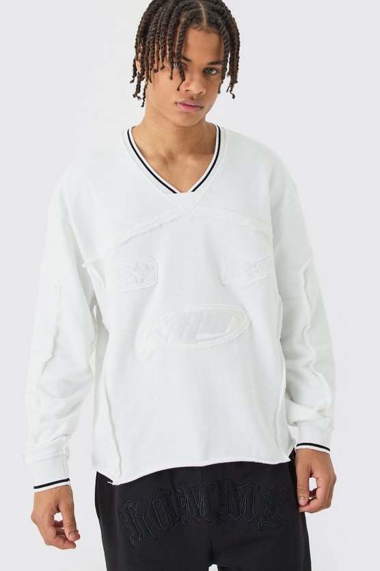 Kastiges geripptes Oversize Sweatshirt mit Stickerei