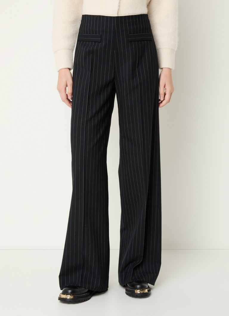 Sandro High waist wide fit trousers in wool blend with pinstripe