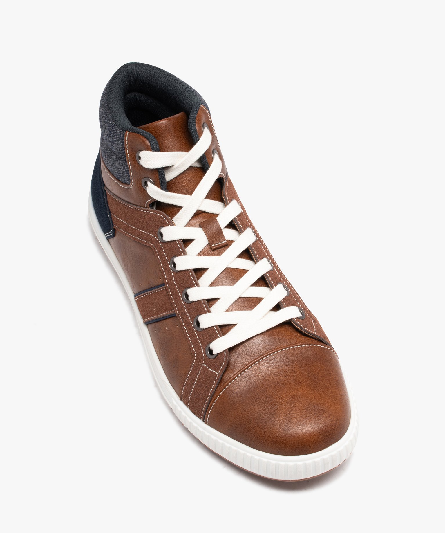 Baskets homme mid-cut bicolores style casual à lacets marron | GEMO