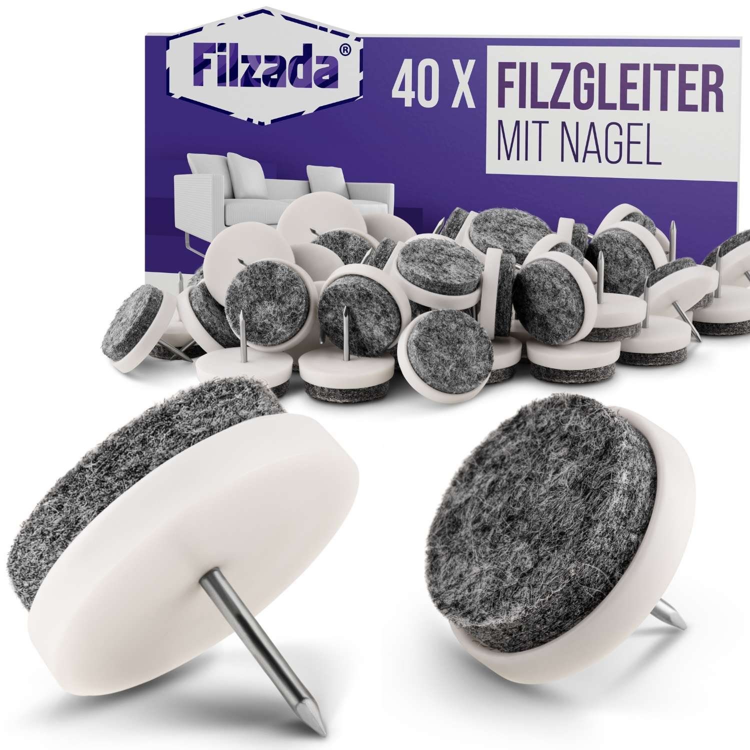 Filzada Filzgleiter 40x Filzgleiter Nagel Ø20mm Filz Möbelgleiter zum Nageln Stuhlgleiter