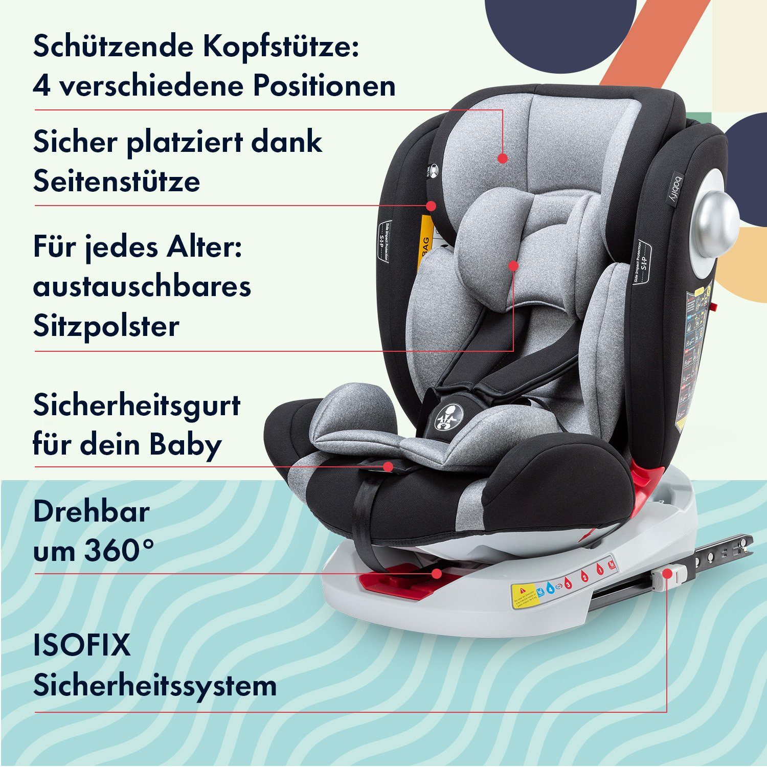 Babify Autokindersitz Onboard 360° Auto-Kindersitz, ab: ab Geburt, bis: 12 Jahre, ab: 2 kg, bis: 36 kg
