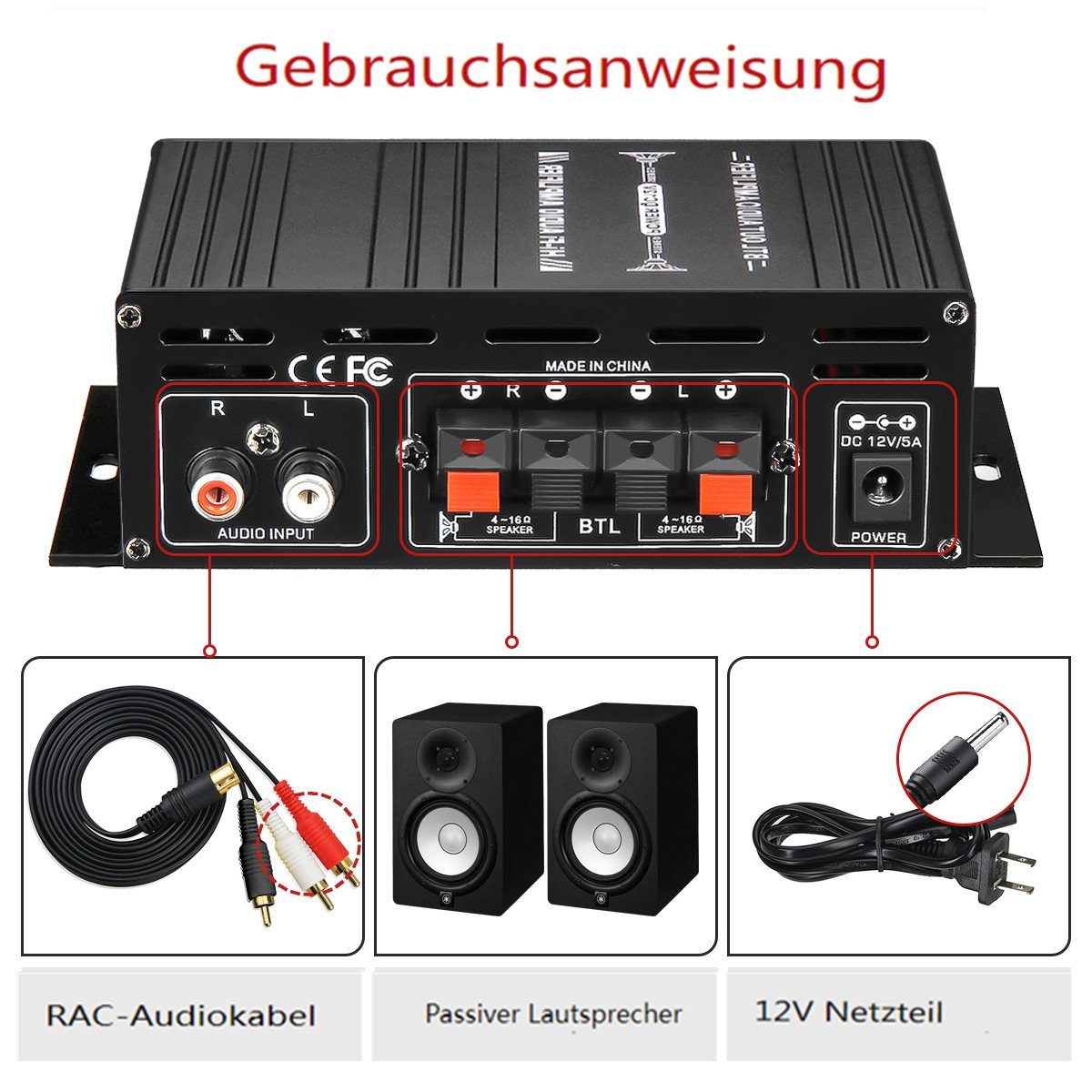 Insma Audioverstärker (2 Kanal Mini Auto Stereo Audio Verstärker Lautsprechersystem)