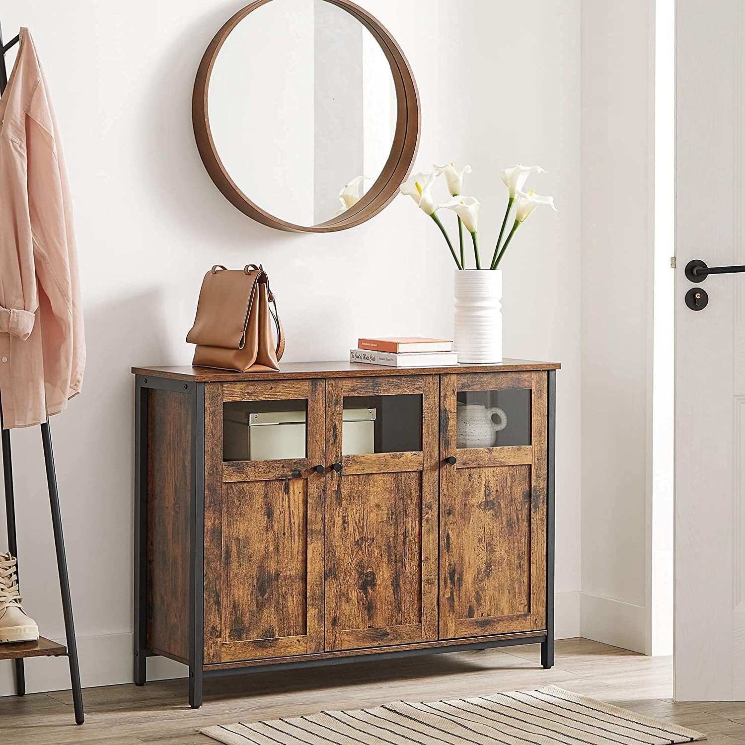 VASAGLE Sideboard, 100 x 35 x 75 cm, verstellbaren Ablage, mit Glastüren