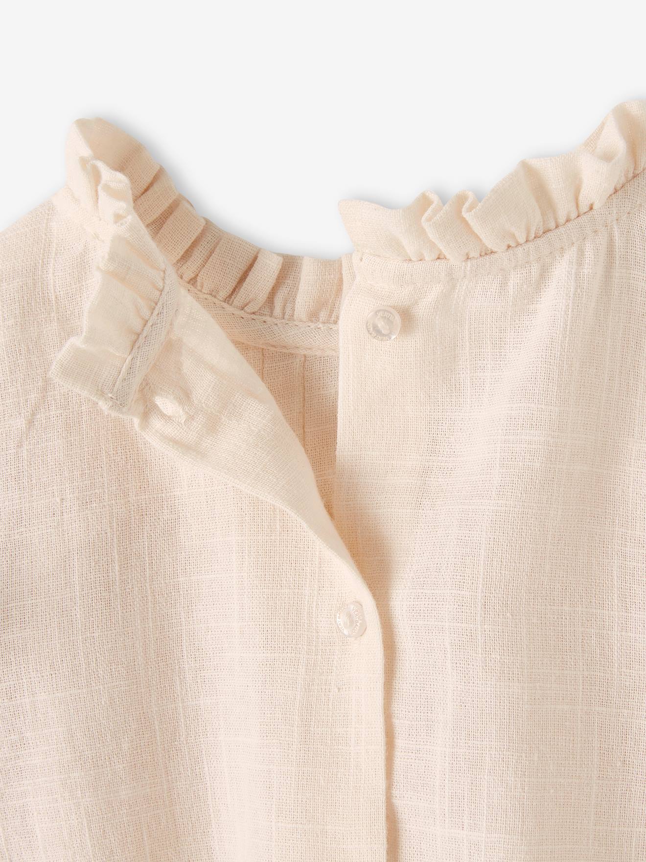 Blouse volantée bébé en tissu flammé rose poudré