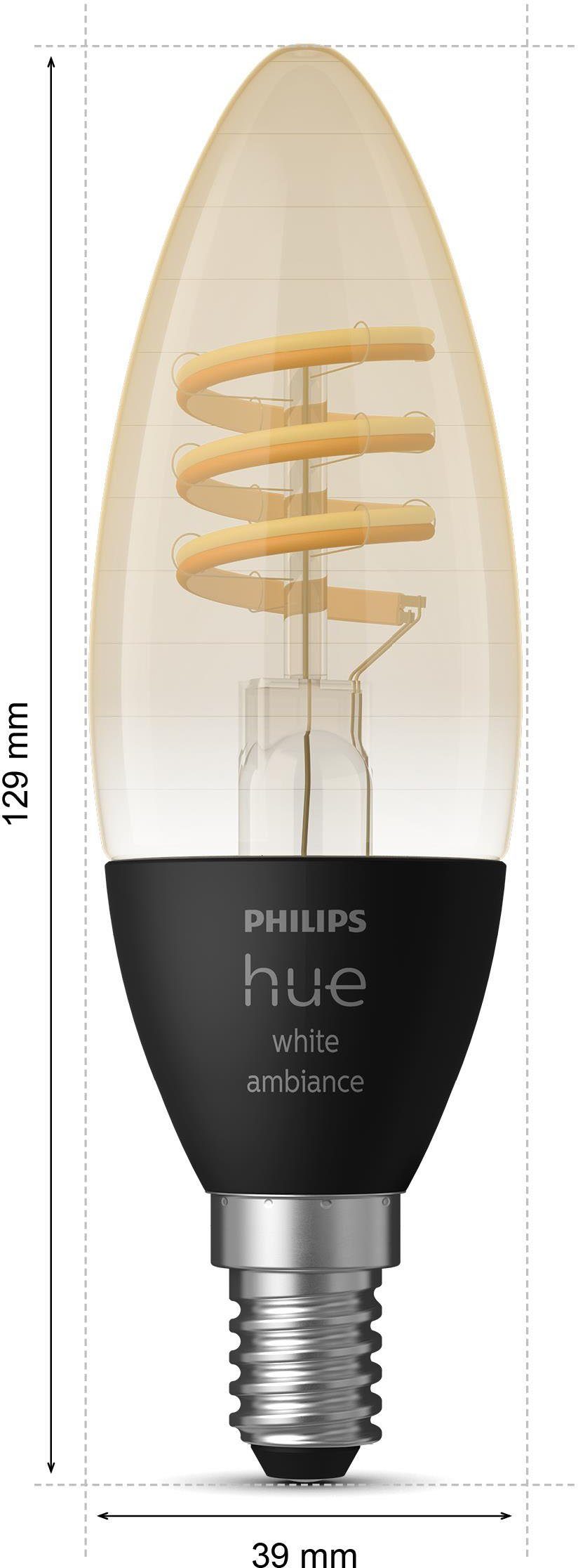 Philips Hue LED-Filament White Ambiance E14 Filament Einzelpack, E14, 1 St., Warmweiß
