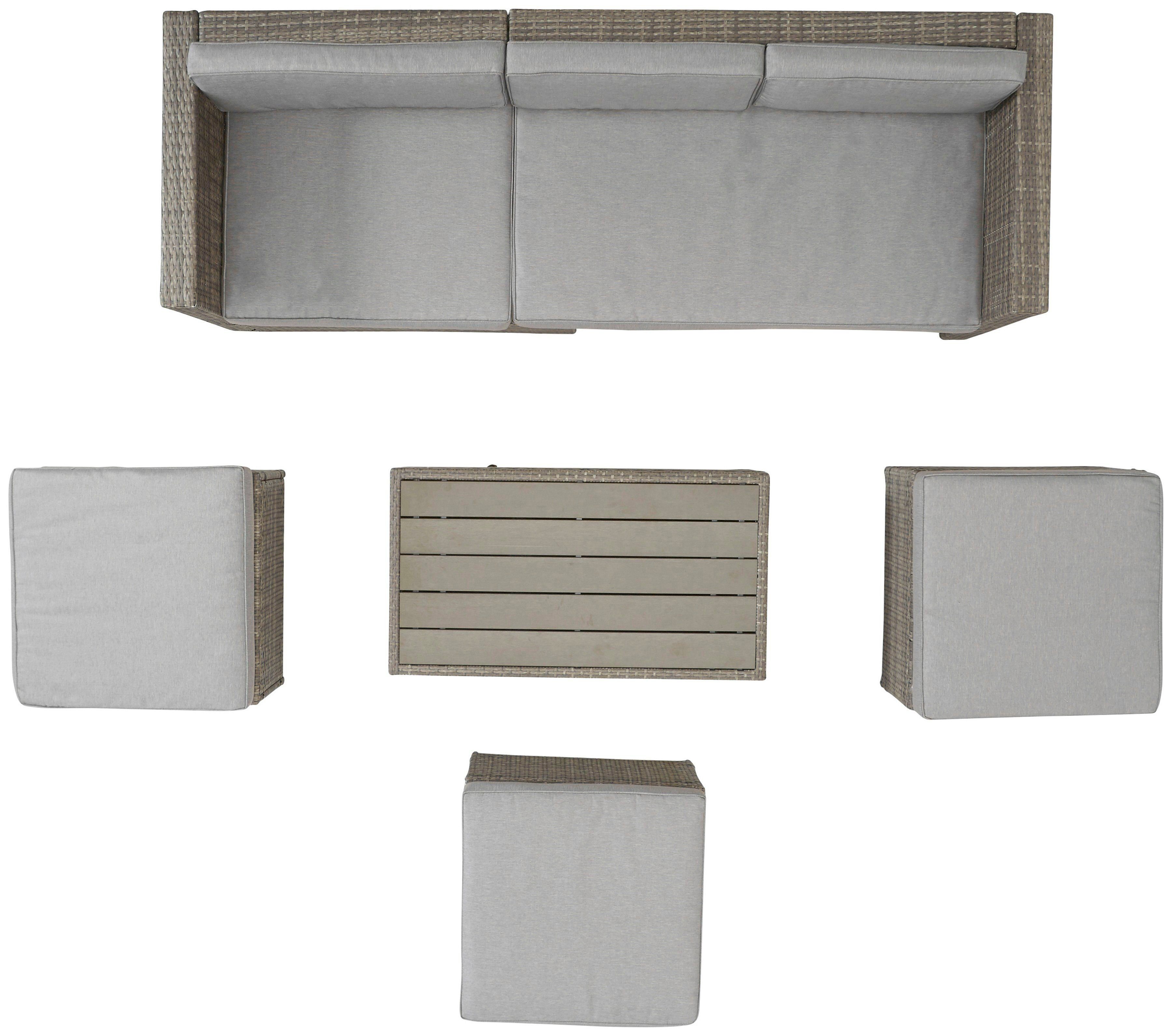 KONIFERA Gartenlounge-Set Lagos Premium, (13-tlg), 3er-Sofa, 3 Hocker, Tisch, Polyrattan