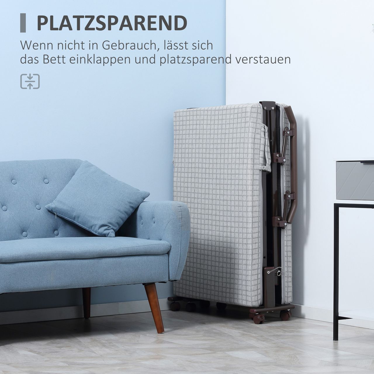 HOMCOM Klappbett Gästebett mit Rollen Reisebett 5-stufig verstellbar Hellgrau