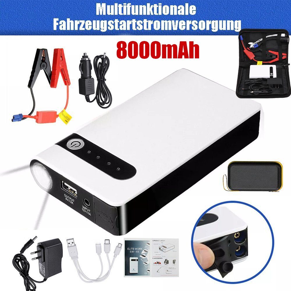 MDHAND 8000 mAh Weiß kompakt Starthilfegerät Autobatterie-Ladegerät (1-tlg., für Auto, Boot, Motorrad, Smartphones, Tablet)