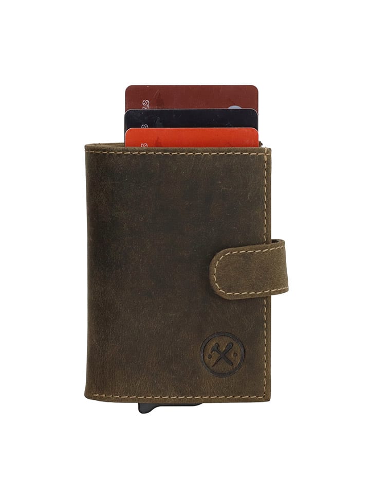 HIDE & STITCHES Leder-Geldbörse in Khaki - (B)8 x (H)10 x (T)2 cm günstig kaufen onesize