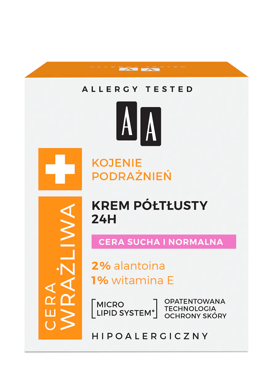 AA Sensitive Skin Semi-rich cream voor alle huidtypen, 24 uur bescherming, parfumvrij